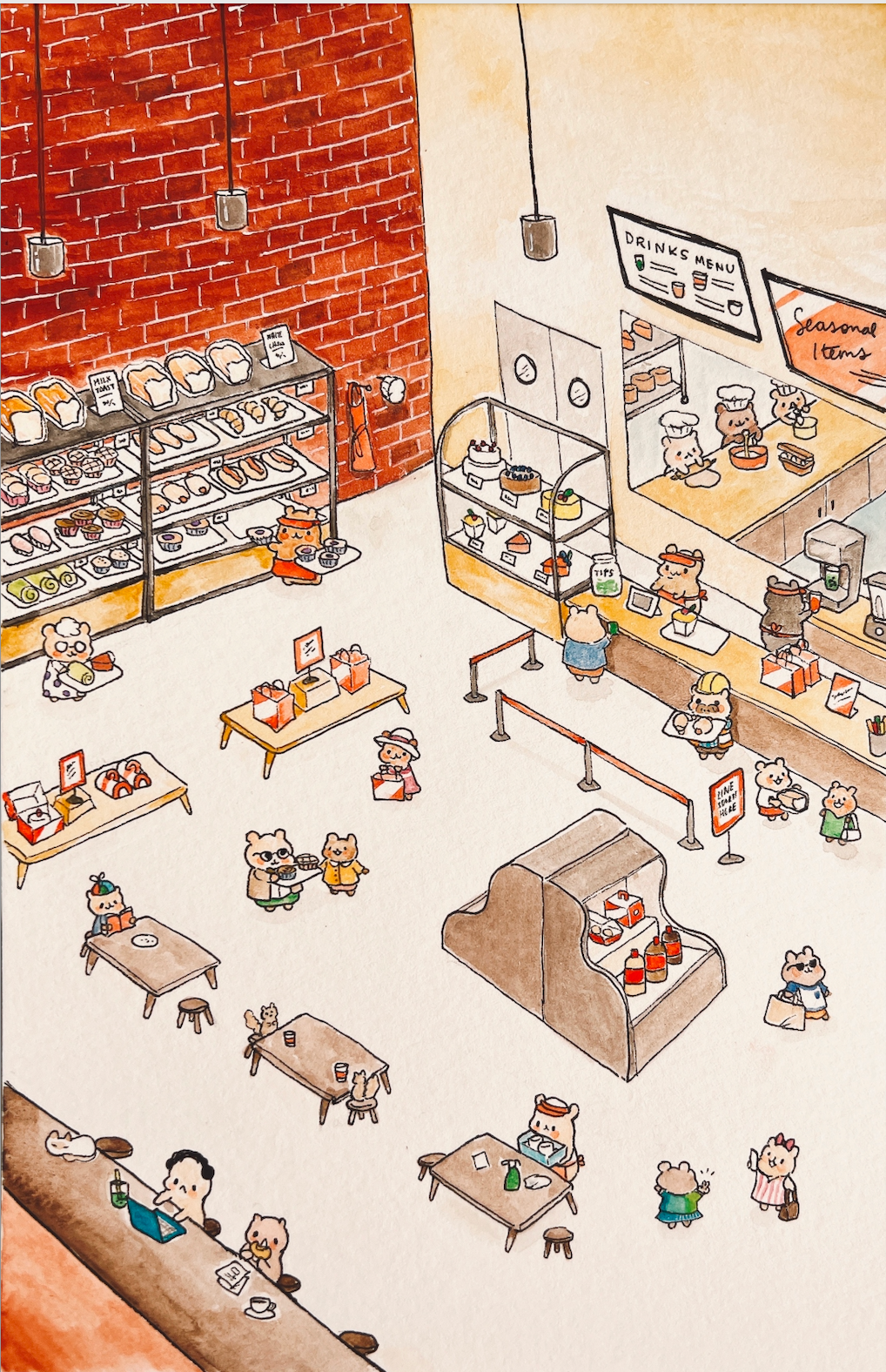 A Busy Bakery in Hamsterville Postcard 4x6"