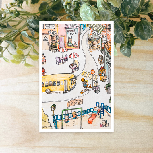 A Busy Day in Hamsterville Postcard 4x6"