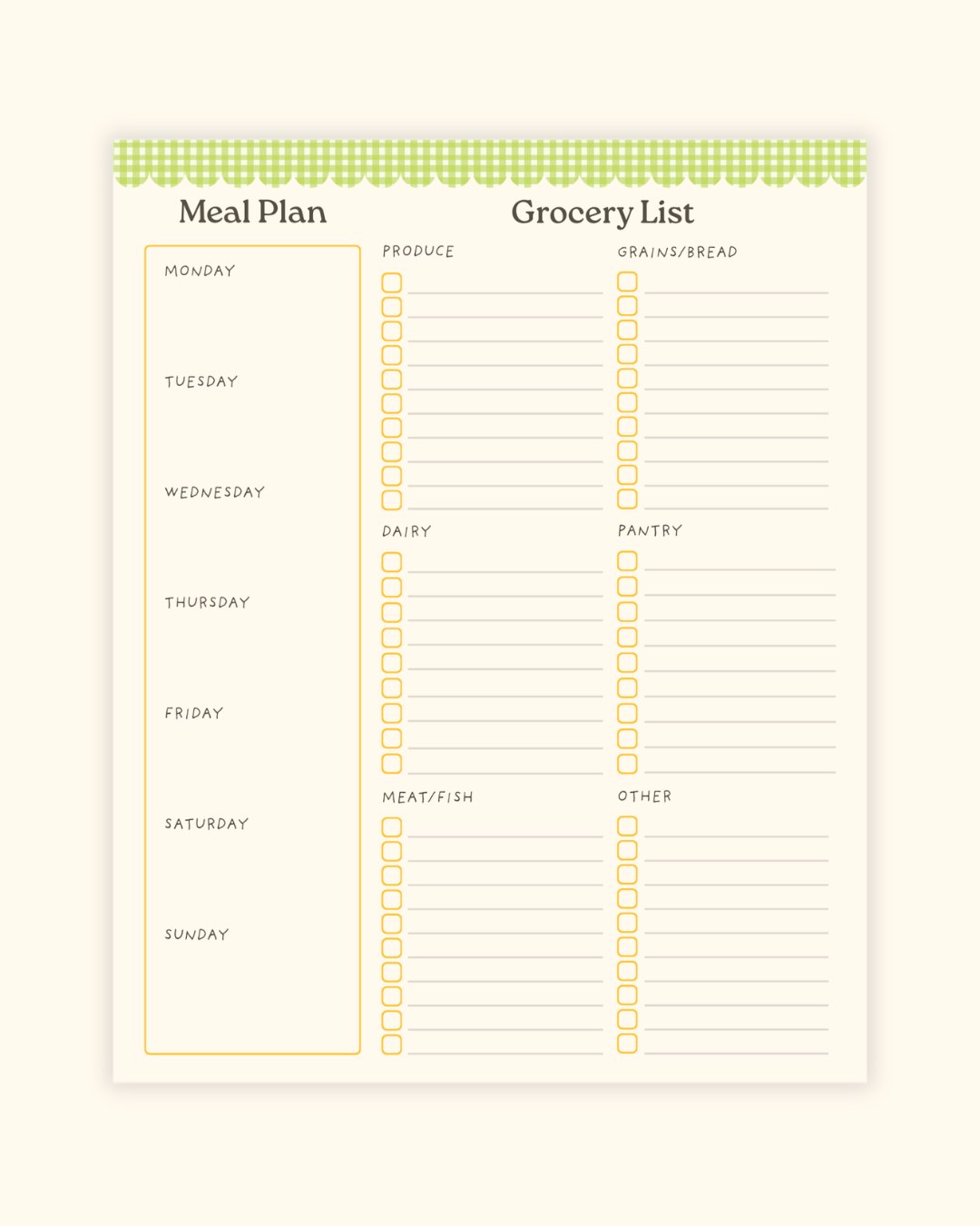Pre-Order: Gingham Meal Planner & Grocery List Notepad