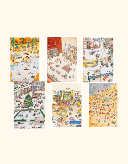 Busy Days in Hamsterville Set of 6 Postcards