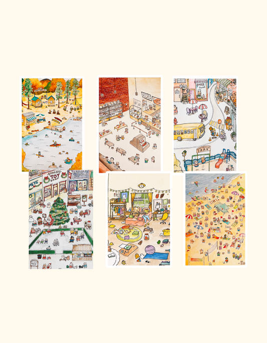 Busy Days in Hamsterville Set of 6 Postcards