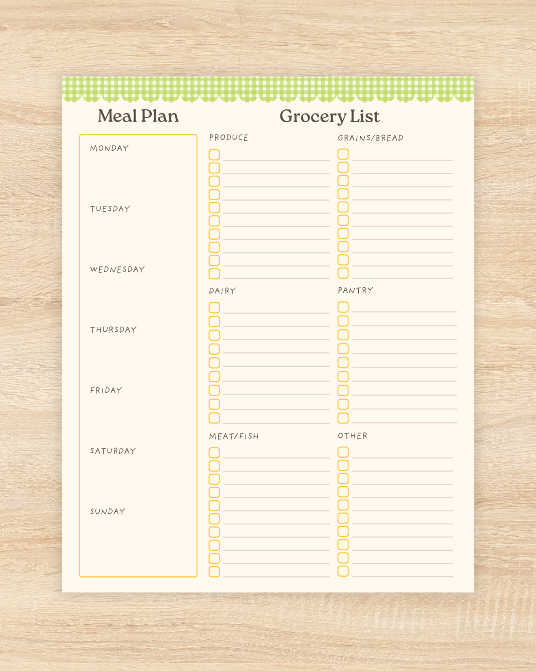 Pre-Order: Gingham Meal Planner & Grocery List Notepad